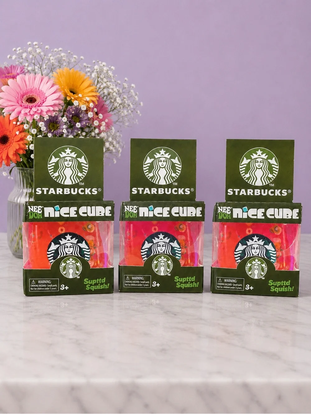 Starbucks Neon Red and Pink Nice Cube NeeDoh Trio
